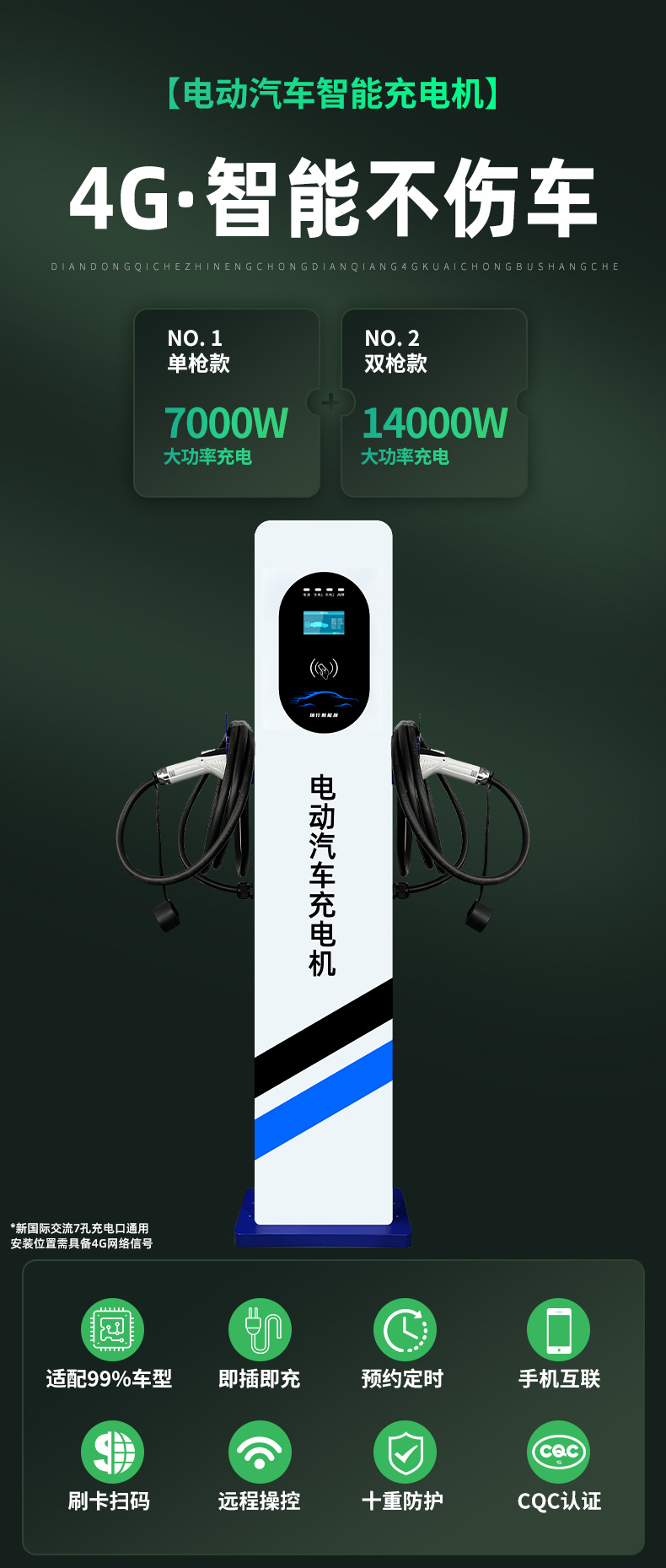 Greenline New Energy Vehicle Charging Station with Qr Code Payment, Electric 7Kw/14Kw Universal Card-Powered Commercial Single/Double Gun Charger
