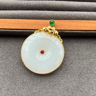 Fubei Diamond Jewelry [18K Gold Inlaid with Natural Hetian Jade Sugar Material Safety Buckle Pendant] Bare Stone Size 32*7.5m