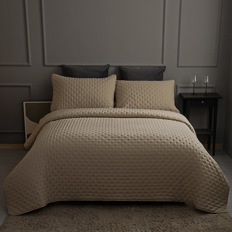Fabricantes de agua directa de lavado de algodón de arroz cubierta de cama de tres piezas de color sólido simple engrosado cuatro estaciones conjunto de ropa de cama universal