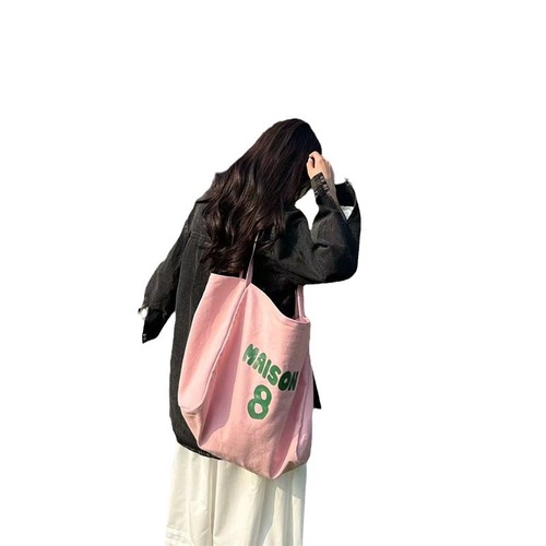 Bags Women's Large Capacity Shoulder Canvas Bag Versatile Casual Letter Print Student Class Tote Shopping Bag