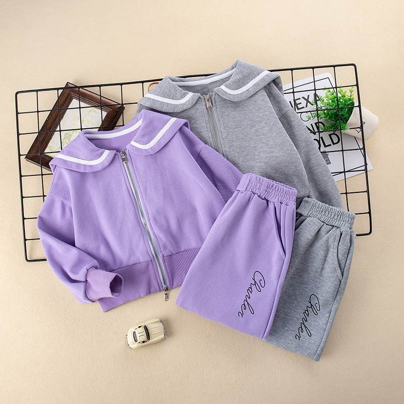 Conjunto deportivo de dos piezas para niña, nuevo estilo, moda infantil, talla mediana y grande, primavera y otoño, 2023_voghion.com