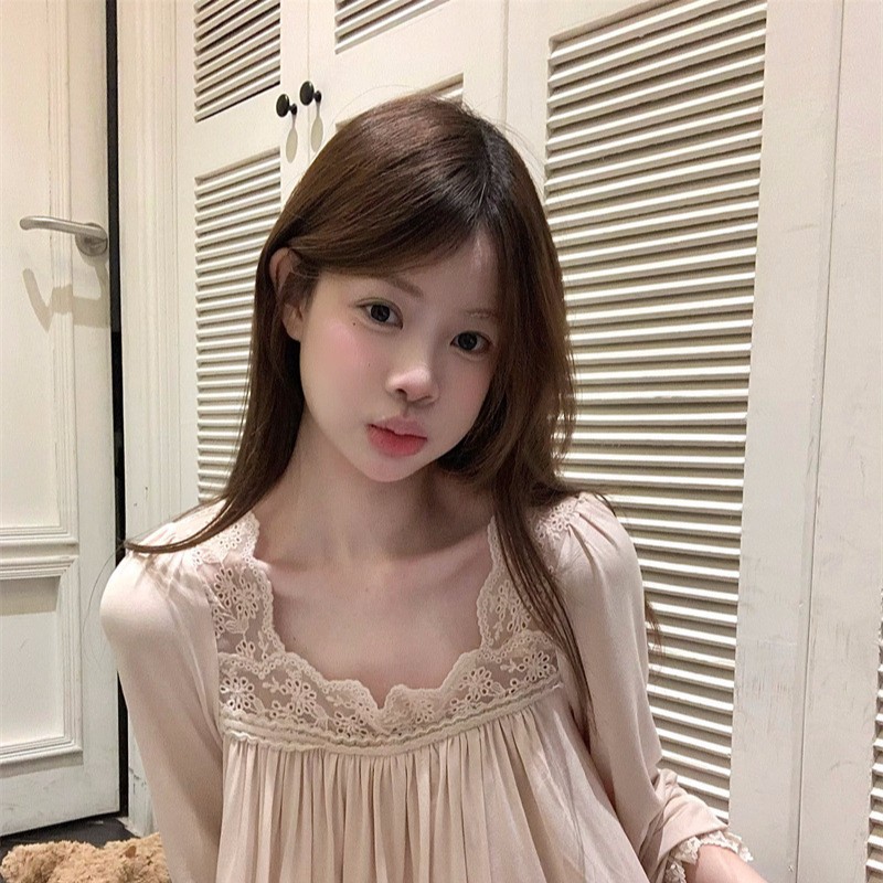 Korean Style Autumn and Winter New Pajamas Women's Set with Lace Trim Design, Slim Fit, Home Wear, Pajamas, Nightgown