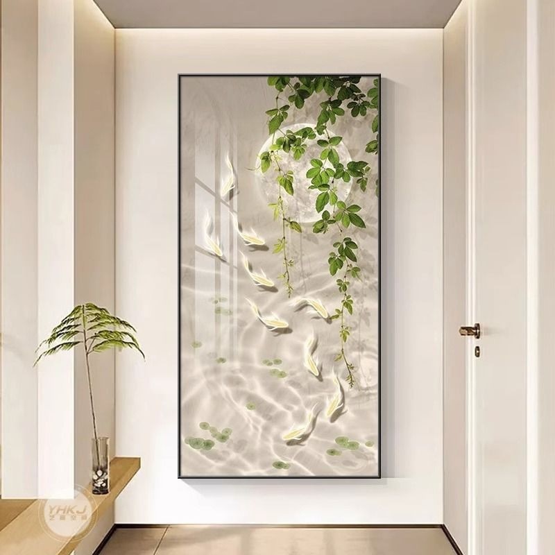 奶油风北欧玄关装饰画侘寂清新绿植走廊过道挂画高档入户对门壁画|undefined