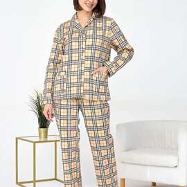 加工定做跨境牛奶丝睡衣条纹印花女士家居服套装 women's pajamas
