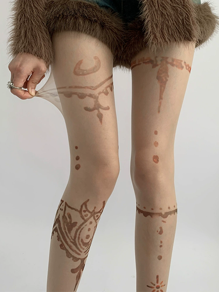 Новый 2024 телесный цвет чулки весна и осень женская тысячелетняя красотка Haina татуировка y2k субкультура колготки