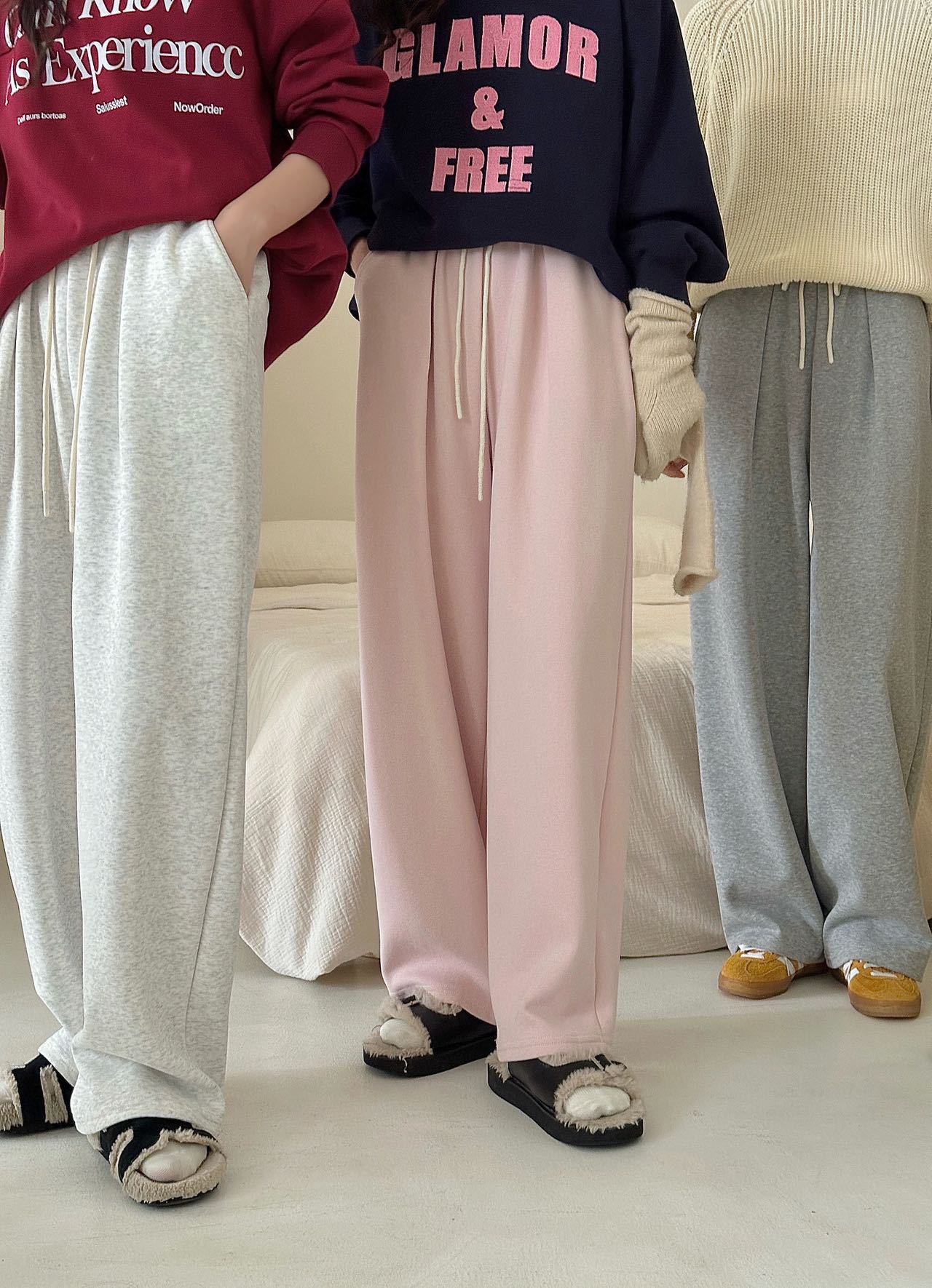 Finna Fu estilo coreano de principios de otoño pantalones de piernas anchas rectas para mujeres pantalones deportivos casuales de color macarón sueltos pantalones de algodón image 10