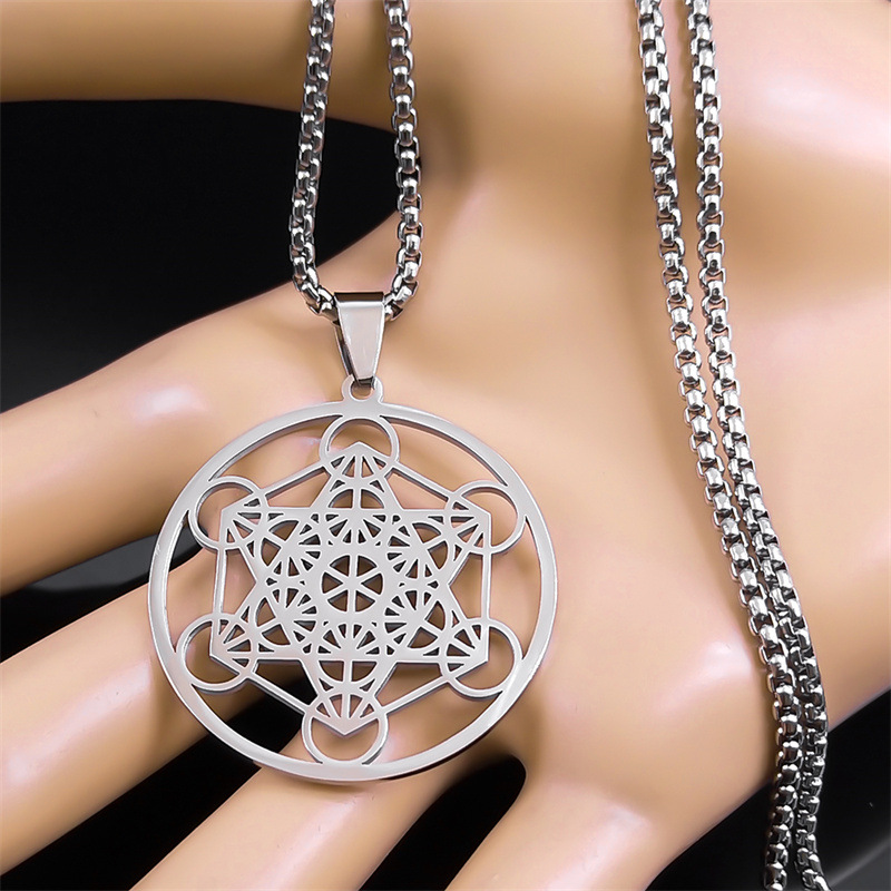 Collana unisex in acciaio inossidabile con sigillo dell'angelo in titanio Metatron, stile geometrico Kabbalah Garden_voghion.com