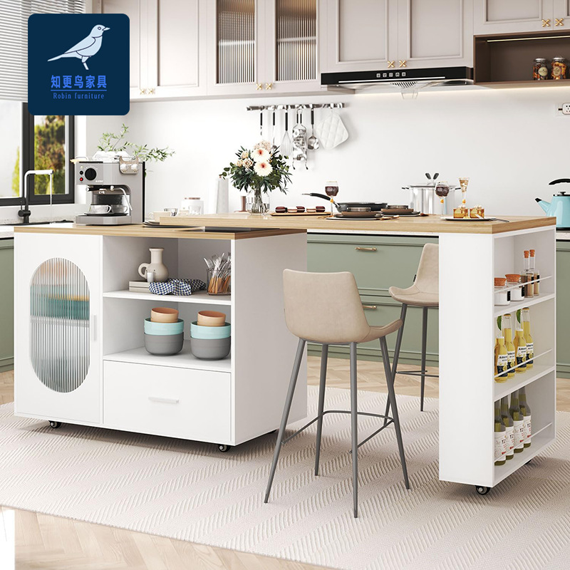 Cross Border Kitchen Cart with Wood Top and Fall Leaf Breakfast Bar…