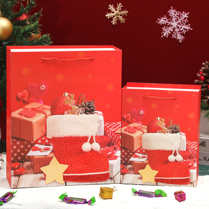 Amazon transfronterizo de Navidad nuevo regalo mano de la víspera de Navidad caramelo cuadrado inferior bolsa de compras al por mayor