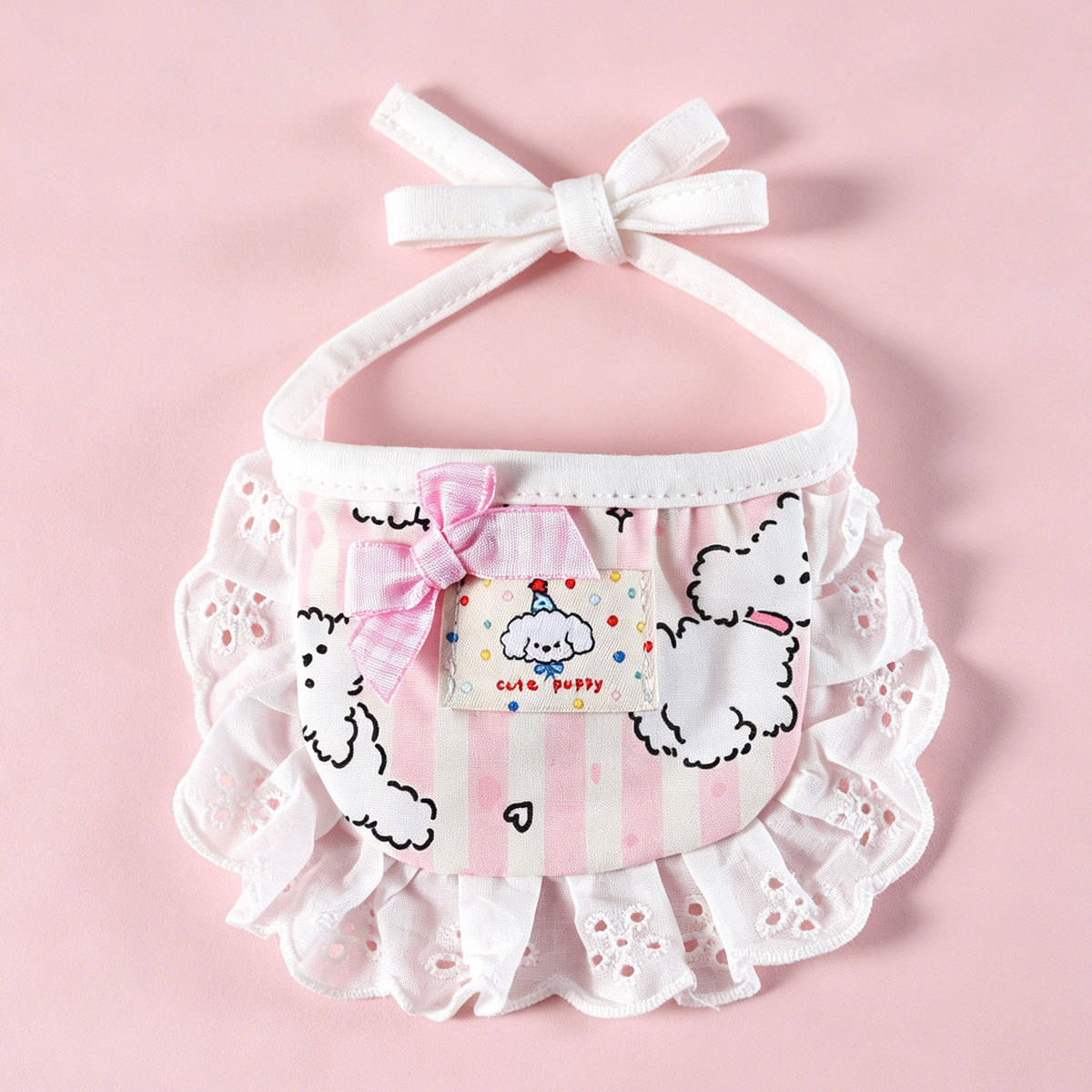 Pet bib dibujos animados rayas perros patrón de encaje decoración de encaje adorable mascota vestir con toallas de saliva foto image 7