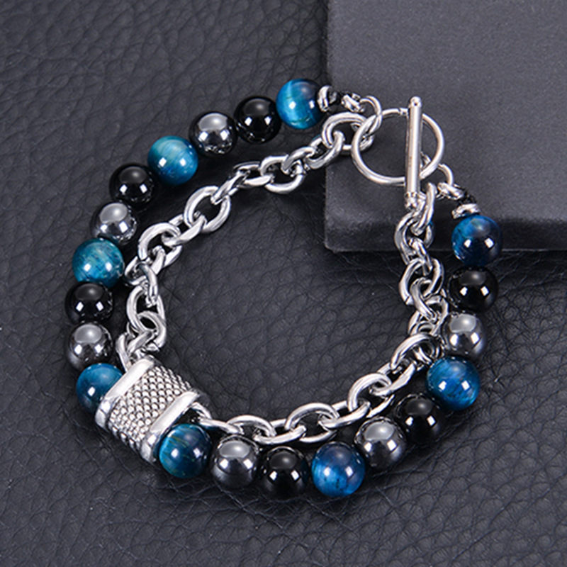 2026 New Cross-Border Men's Stainless Steel Bracelet Double-Layer Natural Tiger Eye Stone Black Magnet Bracelet Ot Buckle Chain Bracelet 2026 New Cross-Border Men's Stainless Steel Bracelet Double-Layer Natural Tiger Eye Stone Black Magnet Bracelet Ot Buckle Chain Bracelet