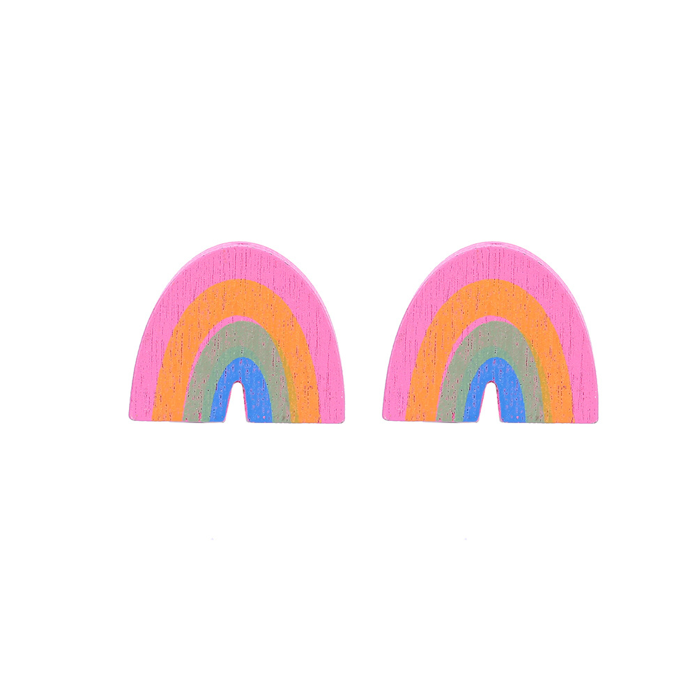 Cartoon Style Animal Rainbow Wood Stoving Varnish Womenu0027S Ear clips 1 Pair