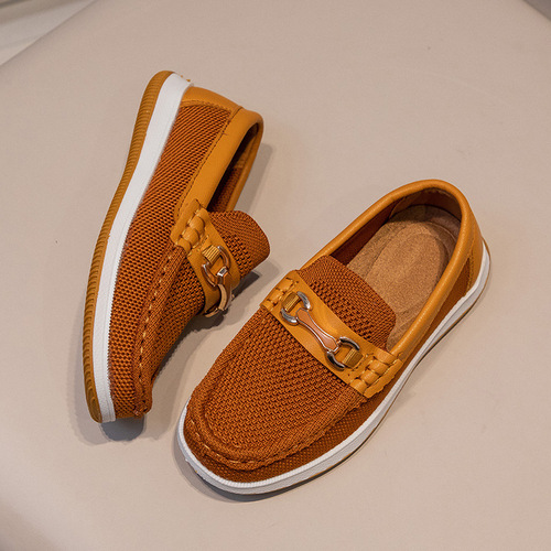 Children's Single Shoes for Spring and Autumn, Knitted Shoes for Big Kids with British Style Leisure Shoes, Slip-on Bean Shoes