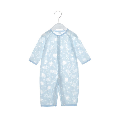 Baby jumpsuit summer thin boneless long-sleeved baby clothes newborn air-conditioned clothes pajamas men and women baby crawling clothes soft