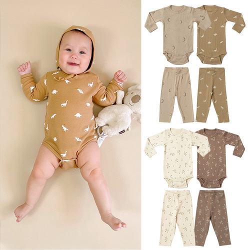 2024 Infant and Toddler Pullover Jackets Leggings Pure Cotton Children's Floral Jumpsuit Long Sleeves and Trousers