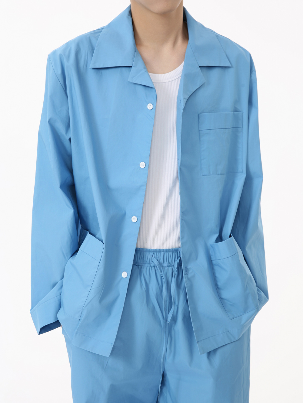 MTLCLOTHES Hombres| 2024 otoño nuevos productos de algodón puro coreano de color puro de bolsillo perezoso conjunto de camisa de solapa