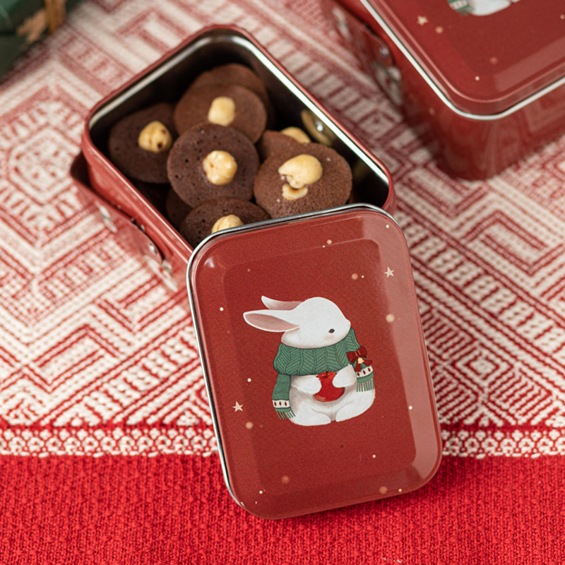 Caja de hojalata navideña roja, exquisita caja de dulces de mano, pequeña caja de hojalata para galletas, caja cuadrada de hojalata navideña vacía