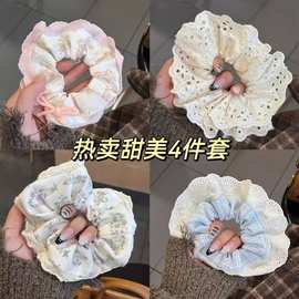 芭蕾风甜心芭比粉色蝴蝶结丝带发圈洋气格纹碎花发绳头绳大肠圈女