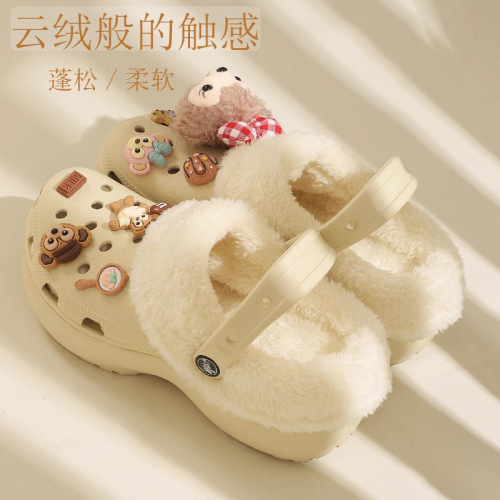 Wholesale hollow sole inner sole with removable warm short fuzzy winter anti-cold warm cotton inner lining shoe cover to keep feet warm