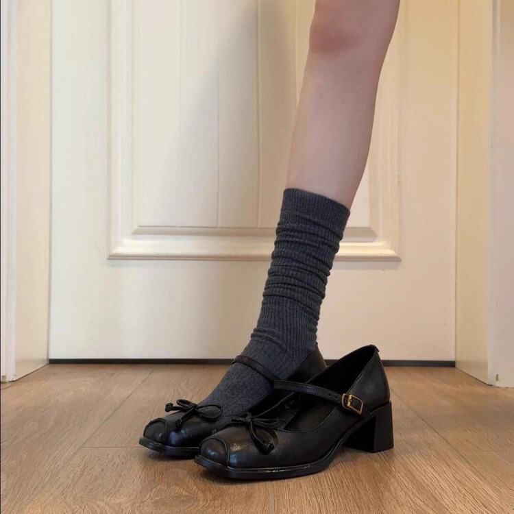 羊皮版~法式复古方头粗跟玛丽珍鞋女学院风绝美不累脚浅口小皮鞋|undefined