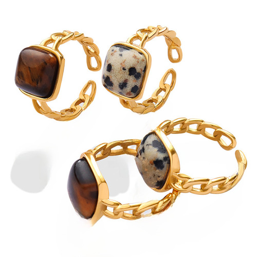 Cross-border personalized retro natural tiger eye stone embedded geometric open-mouth ring high-quality accessory wholesale A344
