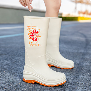 Wholesale ladies rain boots thick bottom long tube non-slip waterproof high rain boots fleece-lined wear-resistant rubber shoes kitchen outdoor work