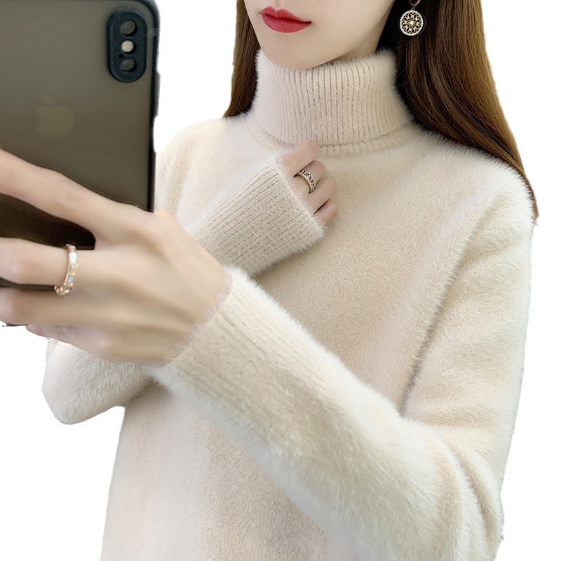 Suéter de cuello alto para mujeres 2024 otoño y invierno nuevo engrosado de la camiseta interior con camiseta de fondo con camiseta de punto suelta