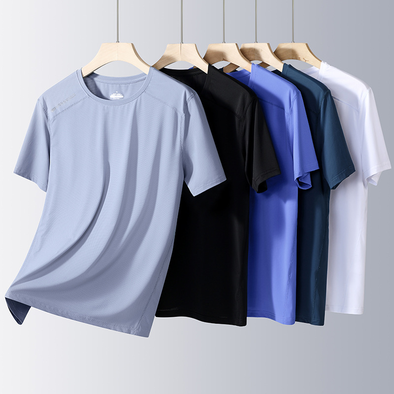 Men's summer silk thin breathable solid color travel sports quick…