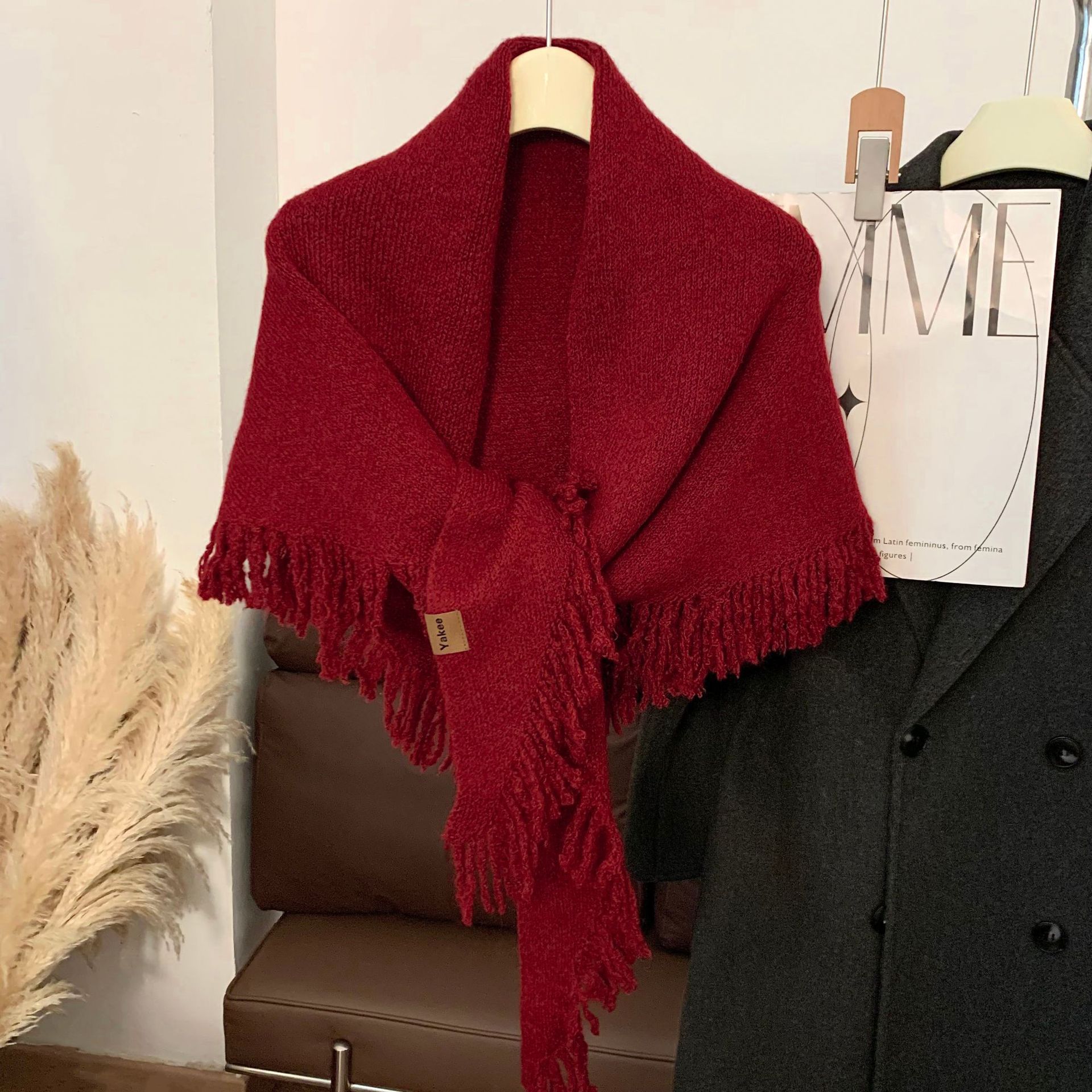 15% de lana para mujeres de otoño y invierno alta sensación de moda versátil caliente collar bufandas de punto de borde sólido