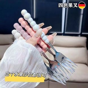 High-Looking Pearl Stainless Steel Western Food Fork Large Fruit Fork Imitation Ceramic Handle Dessert Main Fork Steak Fork