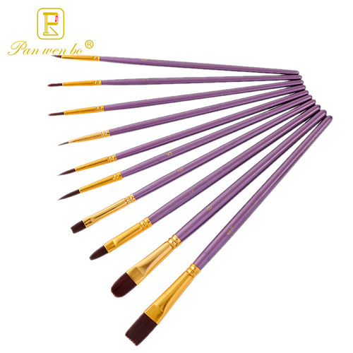 Panwenbo Oil Paint Brush 10 Pack Pearlescent Blue Nylon Paint Brush Hook Line Pen Watercolor Water Chalk Set Wholesale
