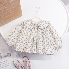 2025 新しい子供服女の子花柄シャツ子供の春と秋の長袖トップスベビーファッショナブルな秋の綿のシャツ