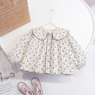 2025 New Children's Clothing Girls Floral Shirt Children's Spring and Autumn Long Sleeve Top Baby Fashionable Autumn Cotton Shirt