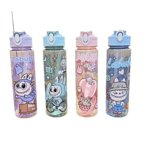 Cute cartoon large-capacity plastic cup, high-quality double drink bouncing cup, children and student travel straw cup