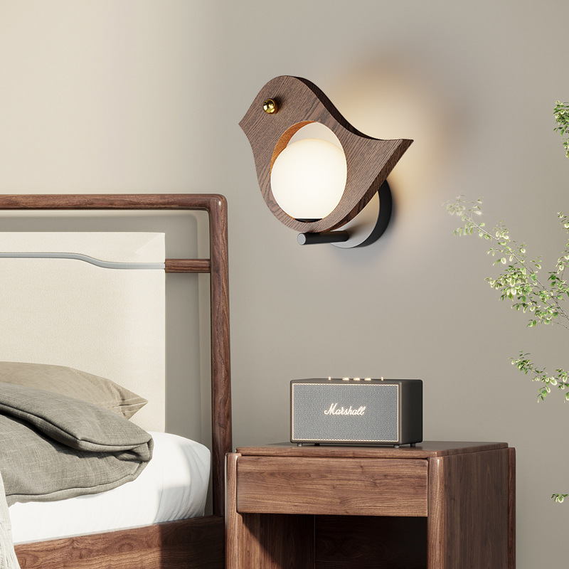 [Seleccionado cuidadosamente] Lámpara de pared de estilo antiguo, color nogal, lámpara decorativa para pájaros, habitación de los niños, lámpara de pared cálida, creativa y hermosa