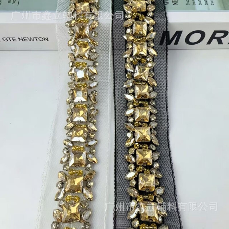 Chanel-Style Clothing with Beaded Gold Rhinestones DIY Fashion Sweater Collar, Placket, Cuff Accessories, Belt Decoration