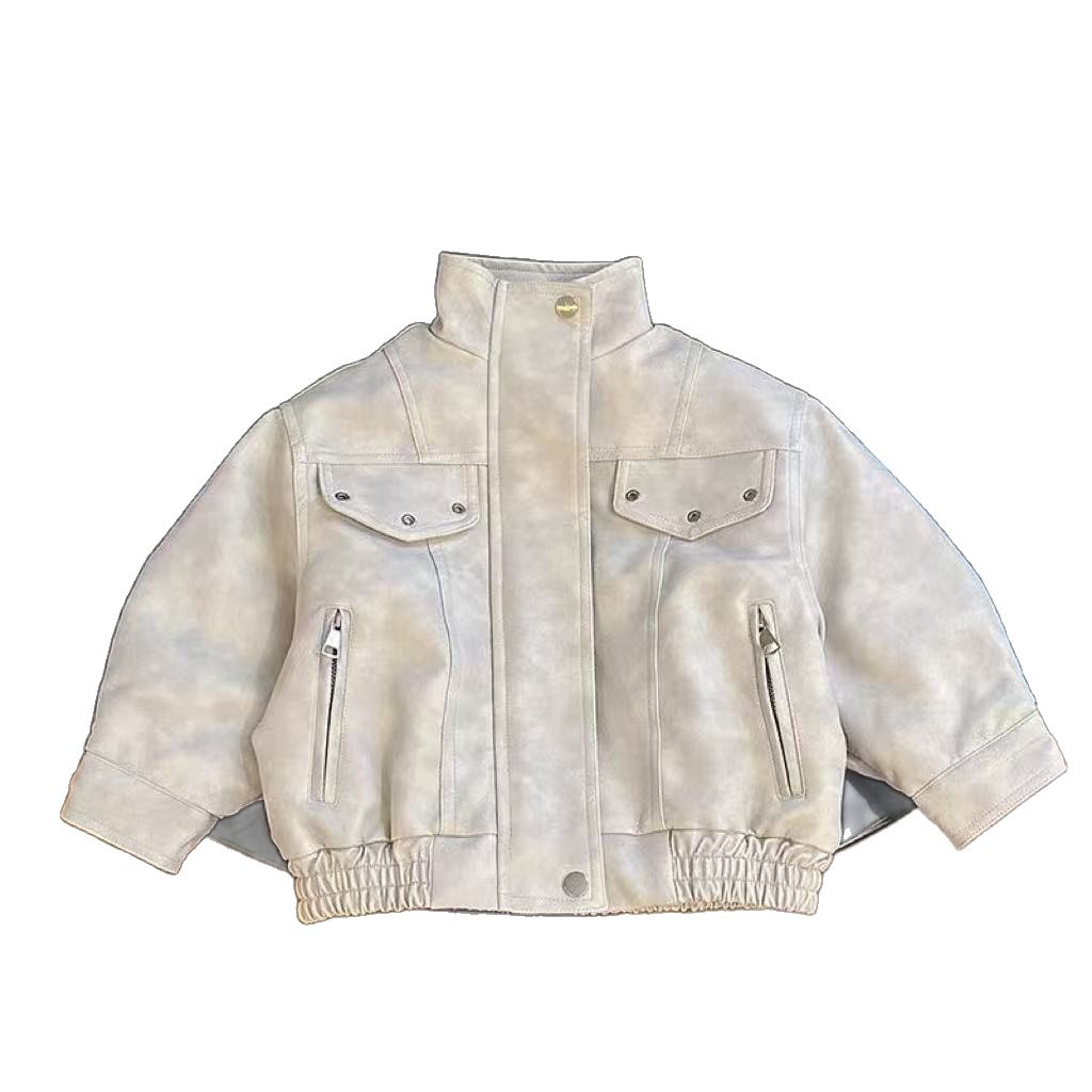 Niños chaqueta PU abrigo de invierno 2025 nuevo guapo niño con chaqueta de locomotiva de lana para niños chaqueta cálida