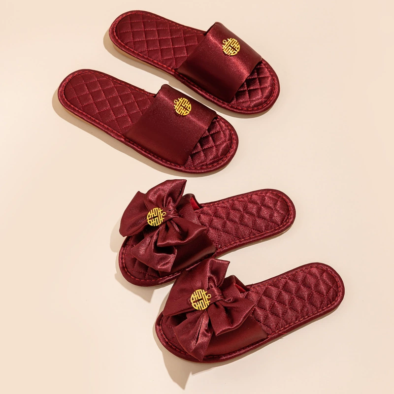 Свадебные тапочки праздничный красный пара атласная свадьба свадебные тапочки завод прямой поколение волос