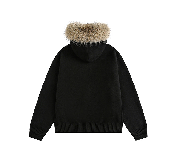 "Retro Detachable Faux Fur Collar Cardigan – Unisex Hooded Sweater Coat (Flower Gray/Black/Bluish/Apricot, S-XXL)"_viptrois.com