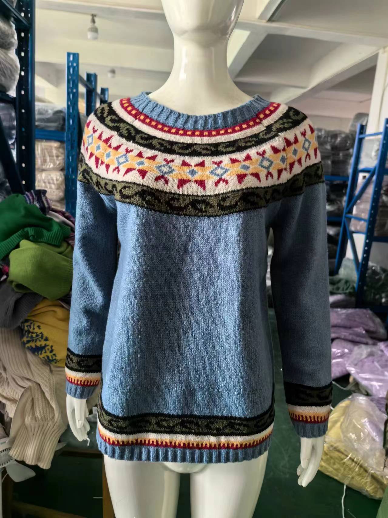 New Sweater Women Wish Hot Sale Round Neck Color Matching Loose Fashion Pullover Knitted Sweater 75 Undefined