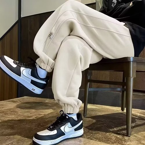 Autumn and winter youth pants for men 2025 trendy and handsome sports sweatpants with ankle cuffs for high school students men's clothing