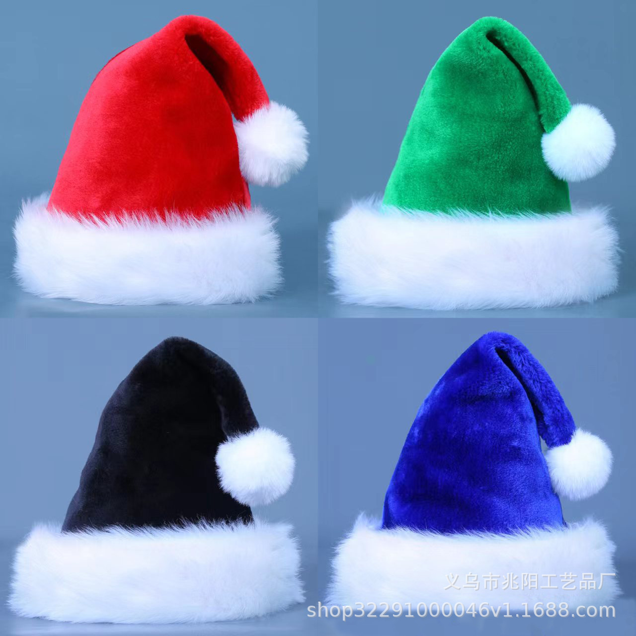 Fábrica transfronteriza Decoraciones navideñas Calcetines navideños rojos, azules y verdes adultos y niños Sombreros navideños de felpa agrandados y engrosados
