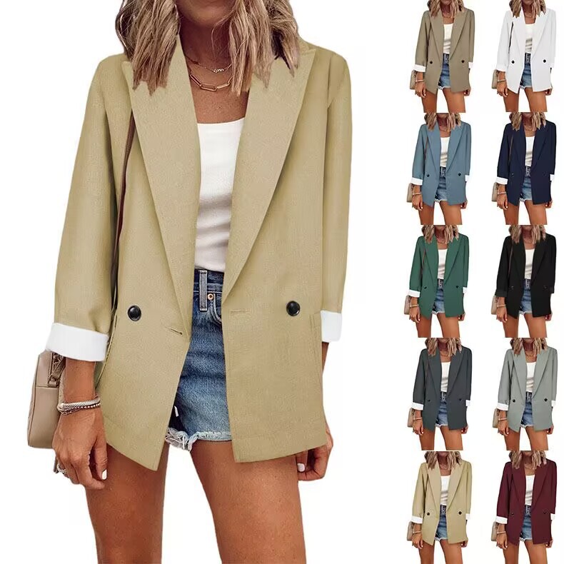 Wish Amazon 2025 European and American Fashionable Autumn and Winter New Pure Color Small Suit Single Piece Long-Sleeved Spring & Fall Suit Jacket Wish Amazon 2025 European and American Fashionable Autumn and Winter New Pure Color Small Suit Single Piece Long-Sleeved Spring & Fall Suit Jacket