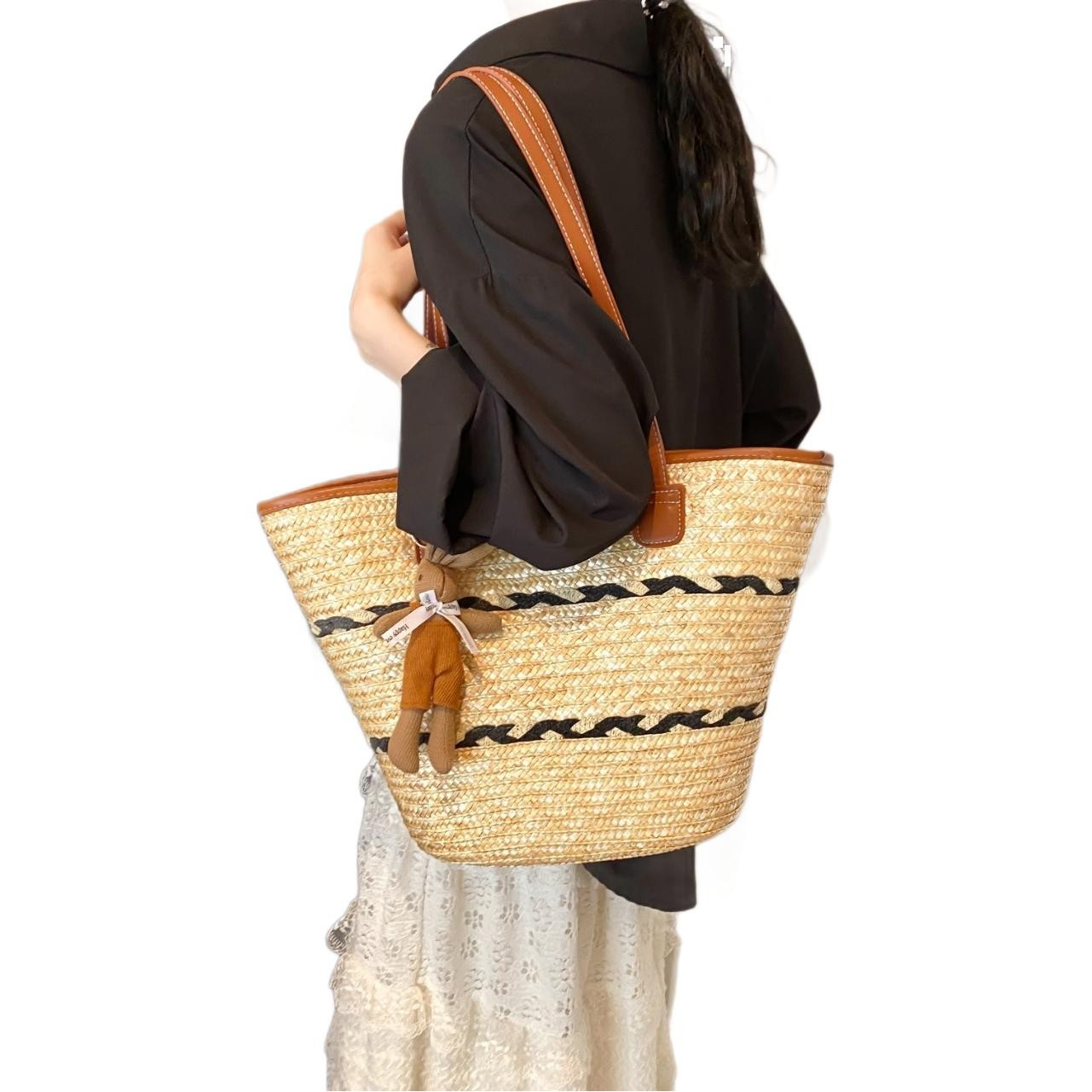 Bolso de paja femenino verano estilo ins 2024 nuevo estilo playa playa playa al aire libre vacaciones bolso de hombro de gran capacidad