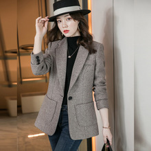 新品韩版时尚长袖小西装女中长款冬装厚款西服外套女修身一件代发