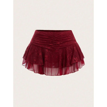 F 72960 Bow Lace Mesh Ruffled Mini Skirt ��������˿��������