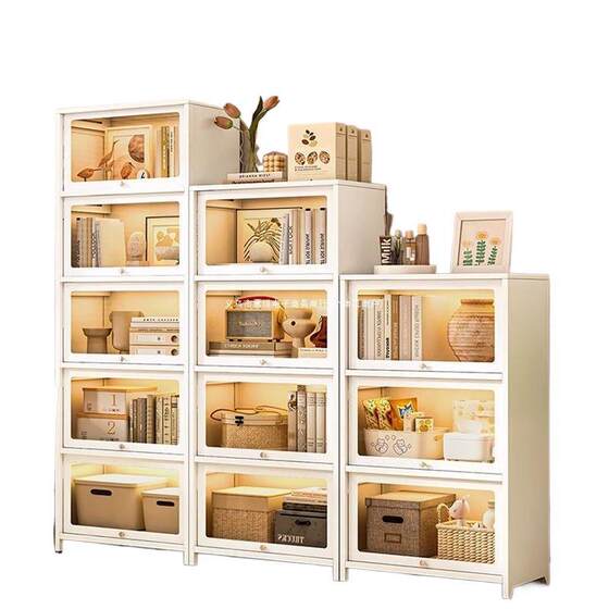 Household Steel Bookcase Children's Multi-Layer Dustproof Bookshelf with Doors Study Bedroom Storage Cabinet Display Cabinet Invisible Bookshelf