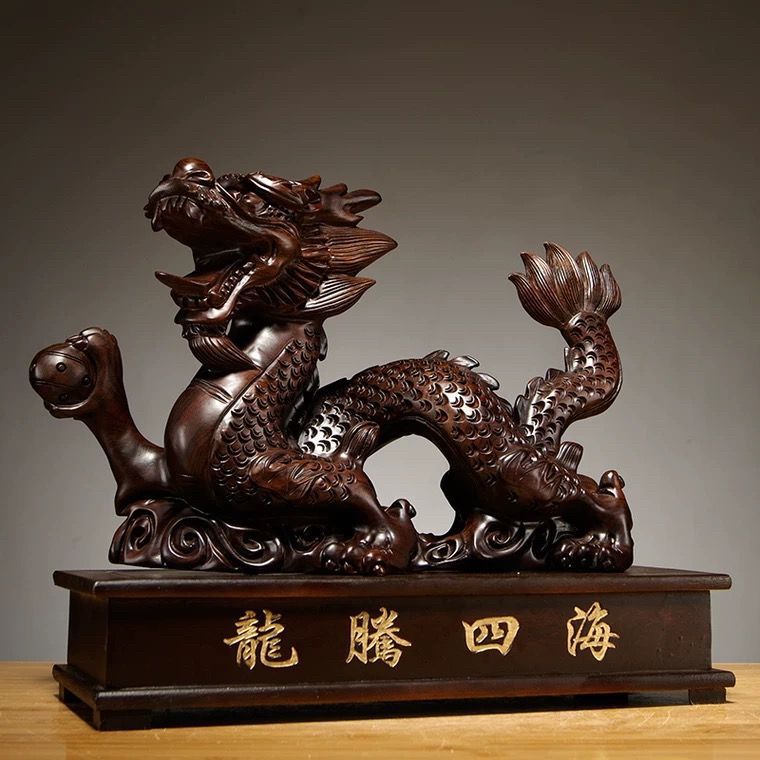 黑檀木雕龙摆件红木十二生肖动物实木雕刻家居装饰工艺品开业礼品