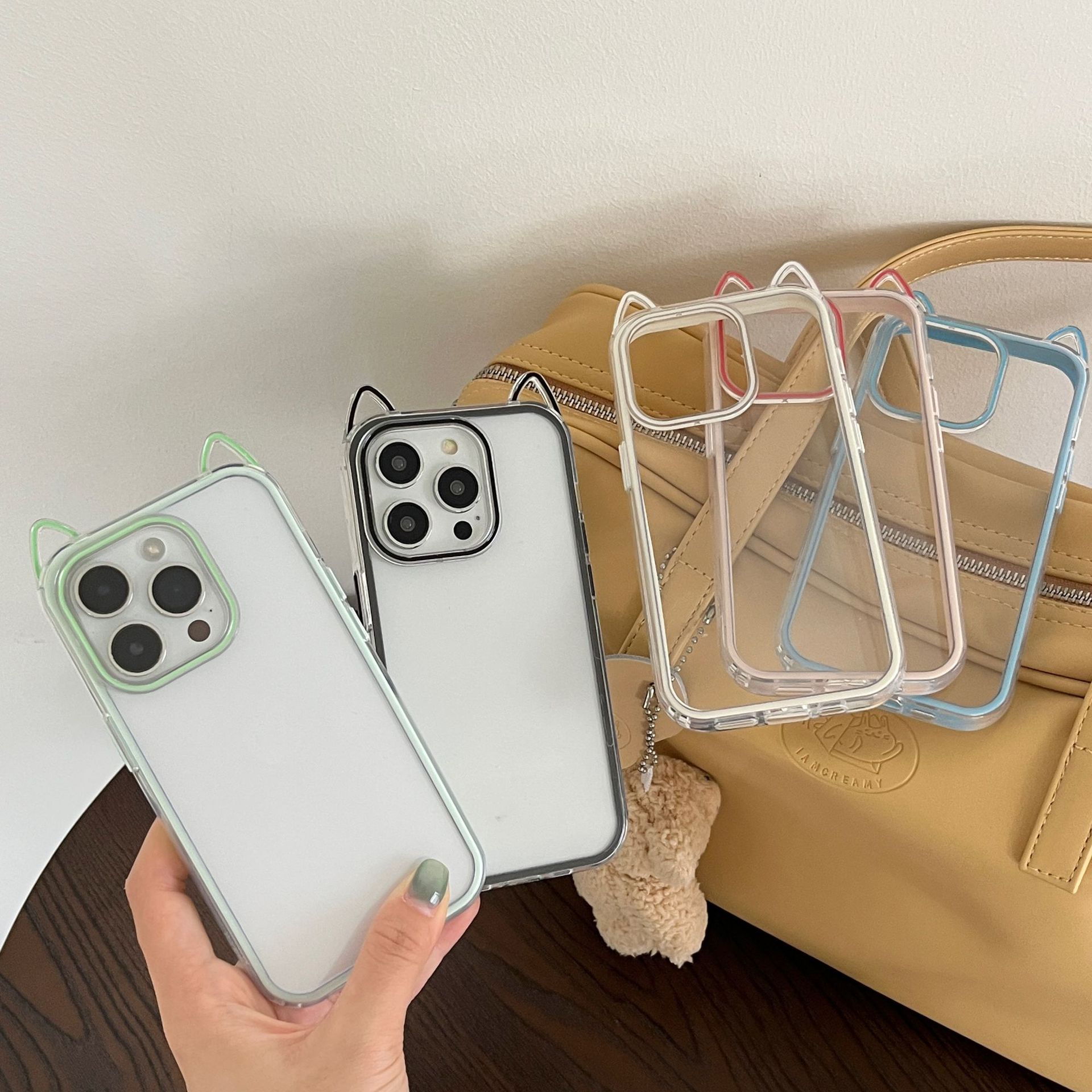 Simple dopamina estereoscópica oreja de gato para Apple 16PorMax funda para teléfono 15Pro pareja 14/13 nuevo 15PM