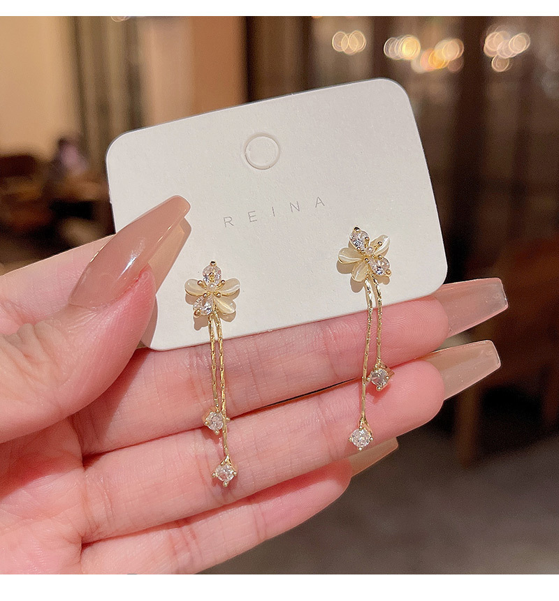 Fashion Flower Copper Inlay Opal Zircon Drop Earrings 1 Pair